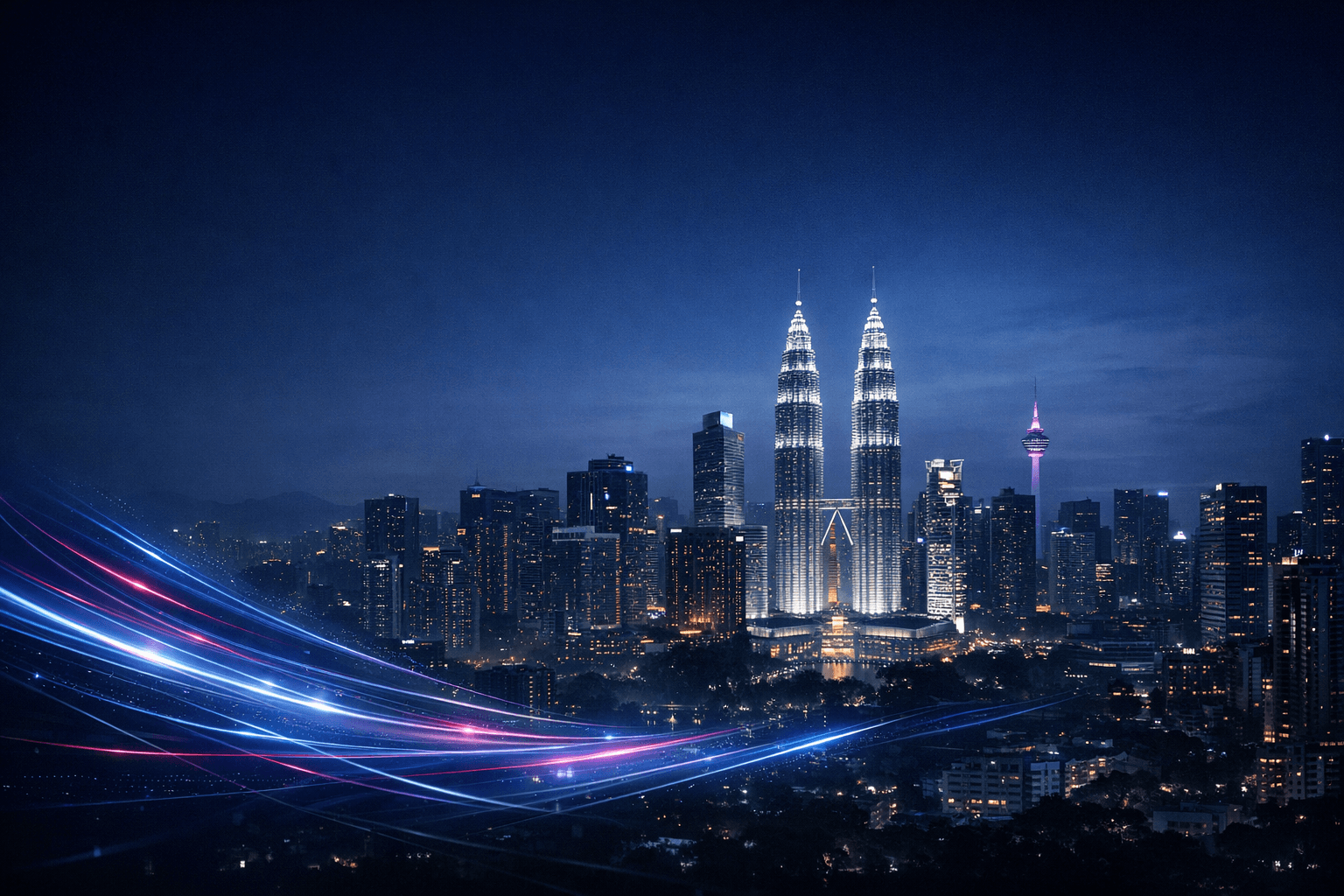 Kuala Lumpur skyline with AI overlays
